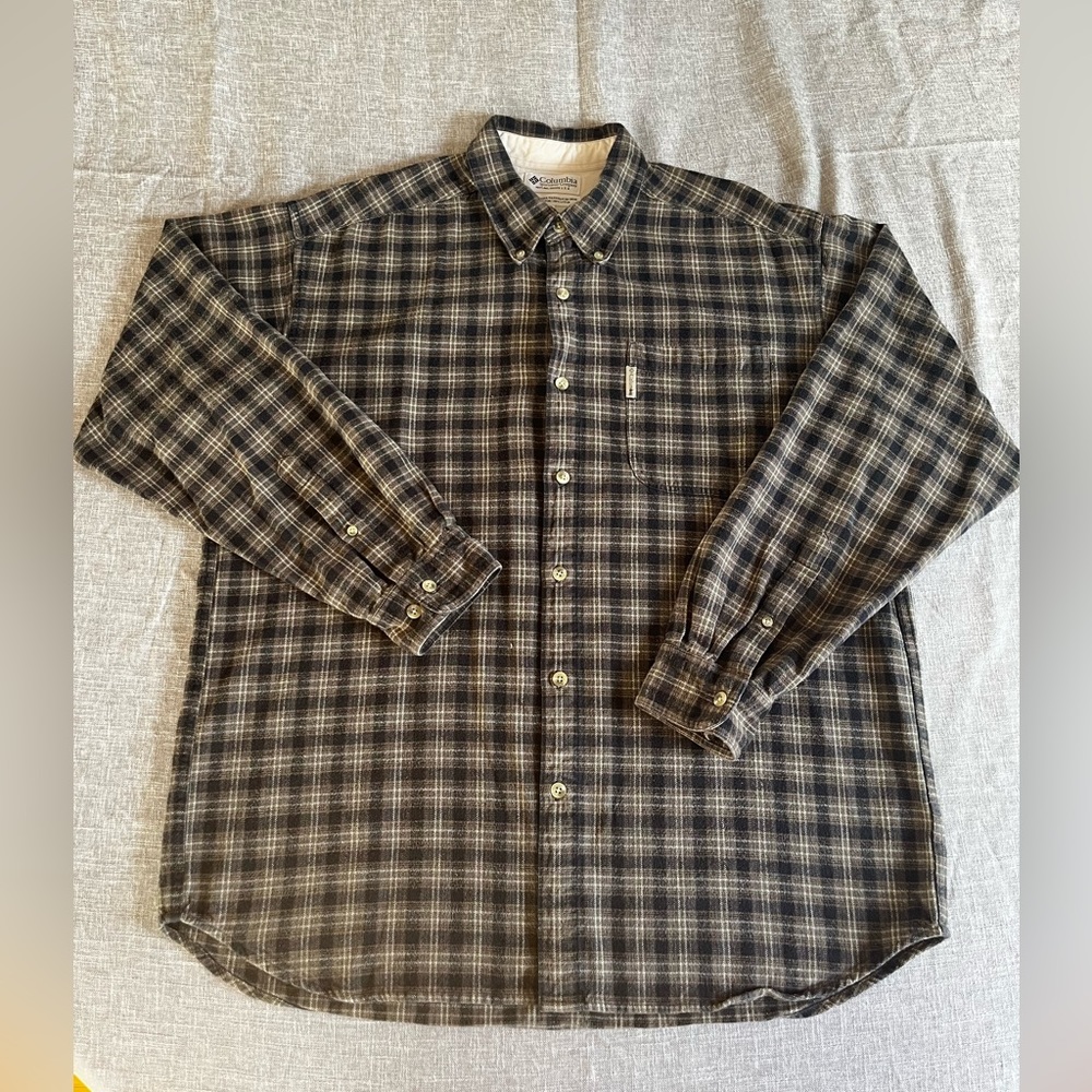 Columbia Men’s Button Down Brown Plaid Flannel Shirt XL 100%Cotton long sleeve